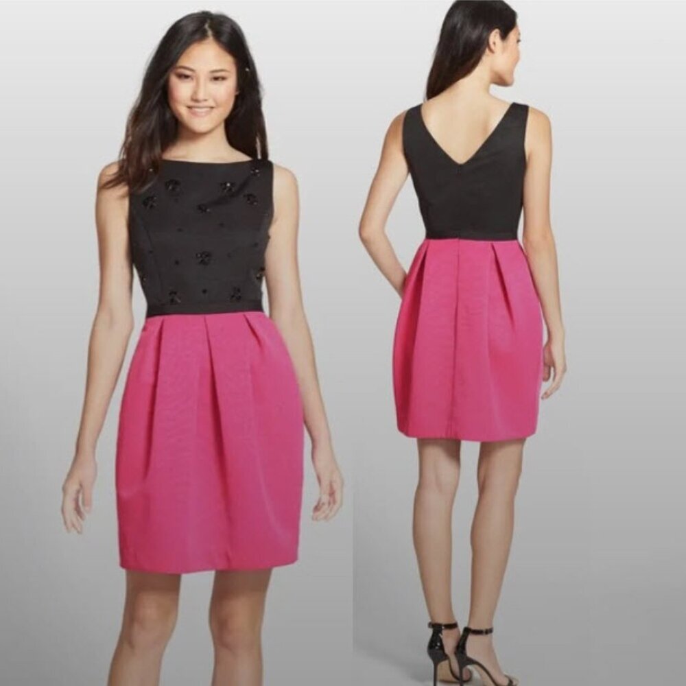 Eliza J Black & Pink Beaded Dress Sleeveless 8 Event Chic Cocktail Evening Night